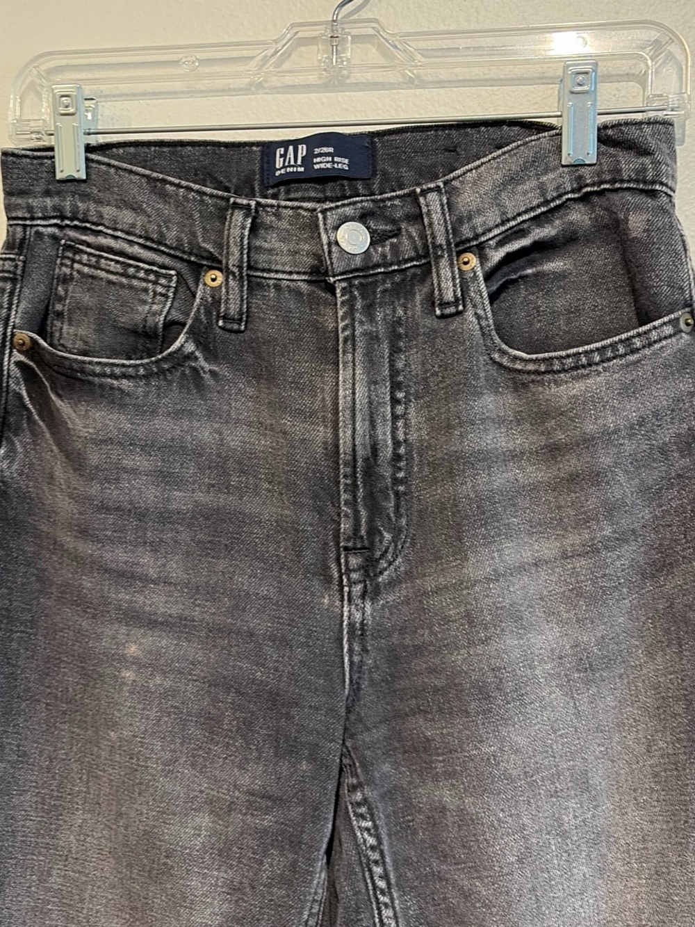 Gap Black Denim High Rise Wide Leg jeans with frayed hem. - Picture 2 of 6